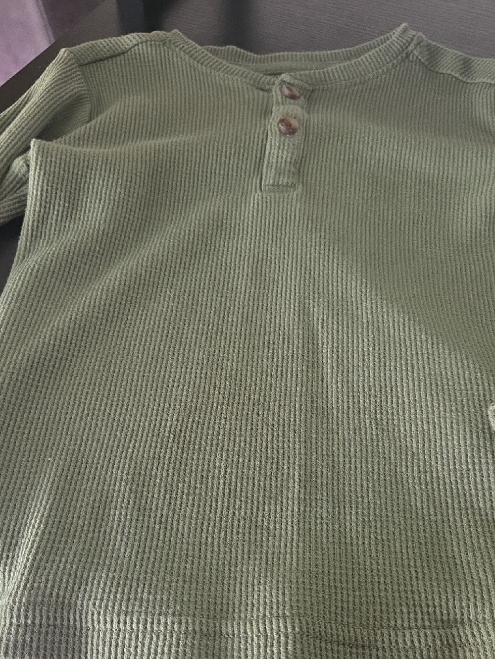 The Children's Place Olive Green Waffle-Knit Henley Crewneck Sweater